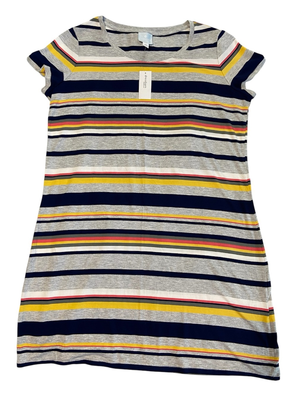 Sunday Striped Midi Dress - Navy, Gray, Yellow & Pink